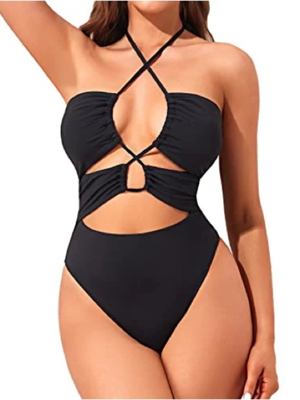Black Crisscross Cutout One-Piece Swimsuit - Women